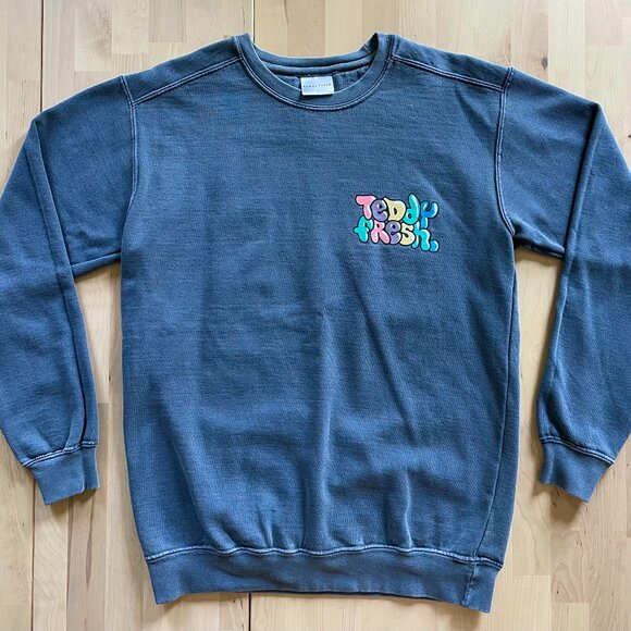 Teddy Fresh Unisex Faded Black Crewneck Sweatshirt w/ Bubble Logo Text sz Small - Picture 1 of 5
